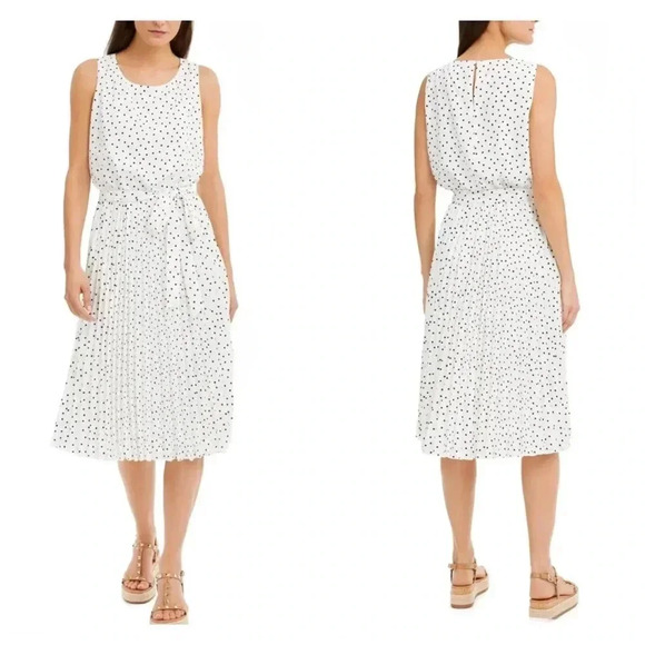 Inc Polka-Dot Pleated Chiffon MIDI Dress Size 4 - Picture 1 of 6